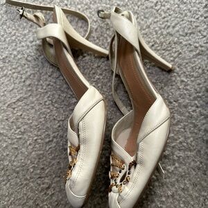 Enzo angolini beige ankle wrap slingback pumps very cute